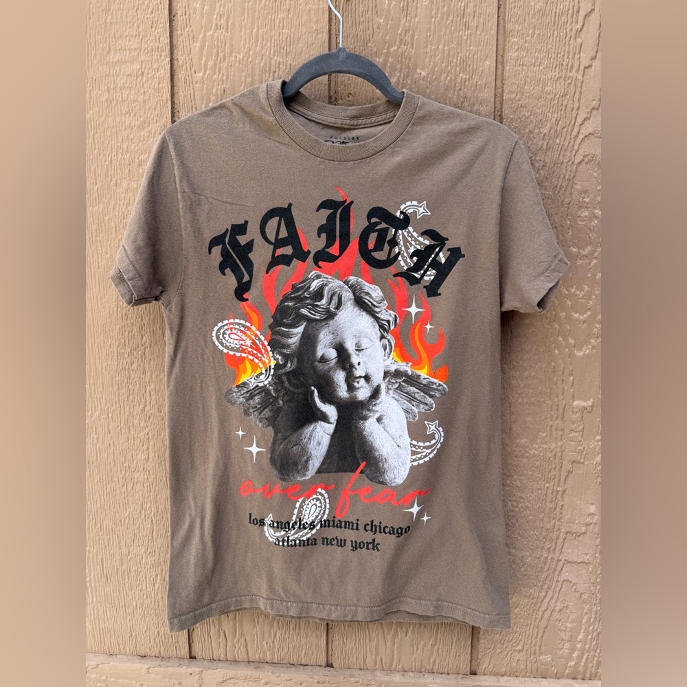Popular Poison sz S Faith Graphic Kids T-Shirt in Brown 100% cotton